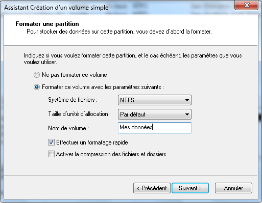 Formatage de volume